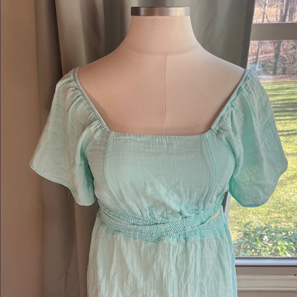 NWT Simply Southern Off-Shoulder Sea foam Green Dress XL CUTOUT BACK